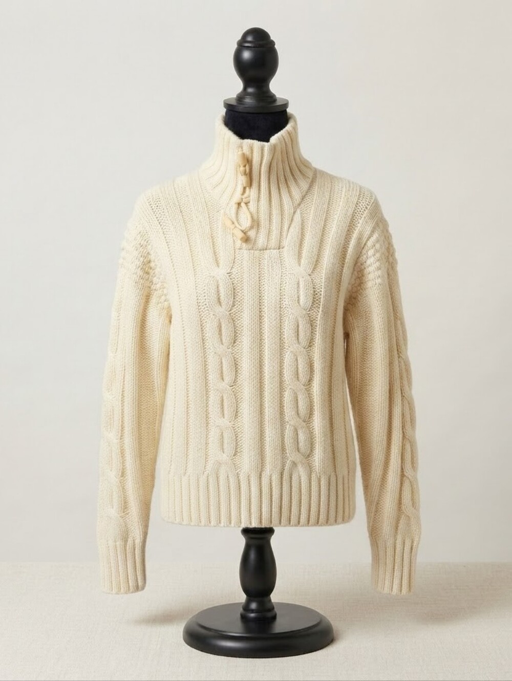Vintage Timberland Chunky Wool Toggle Cable Knit Fisherman Sweater Cream Large